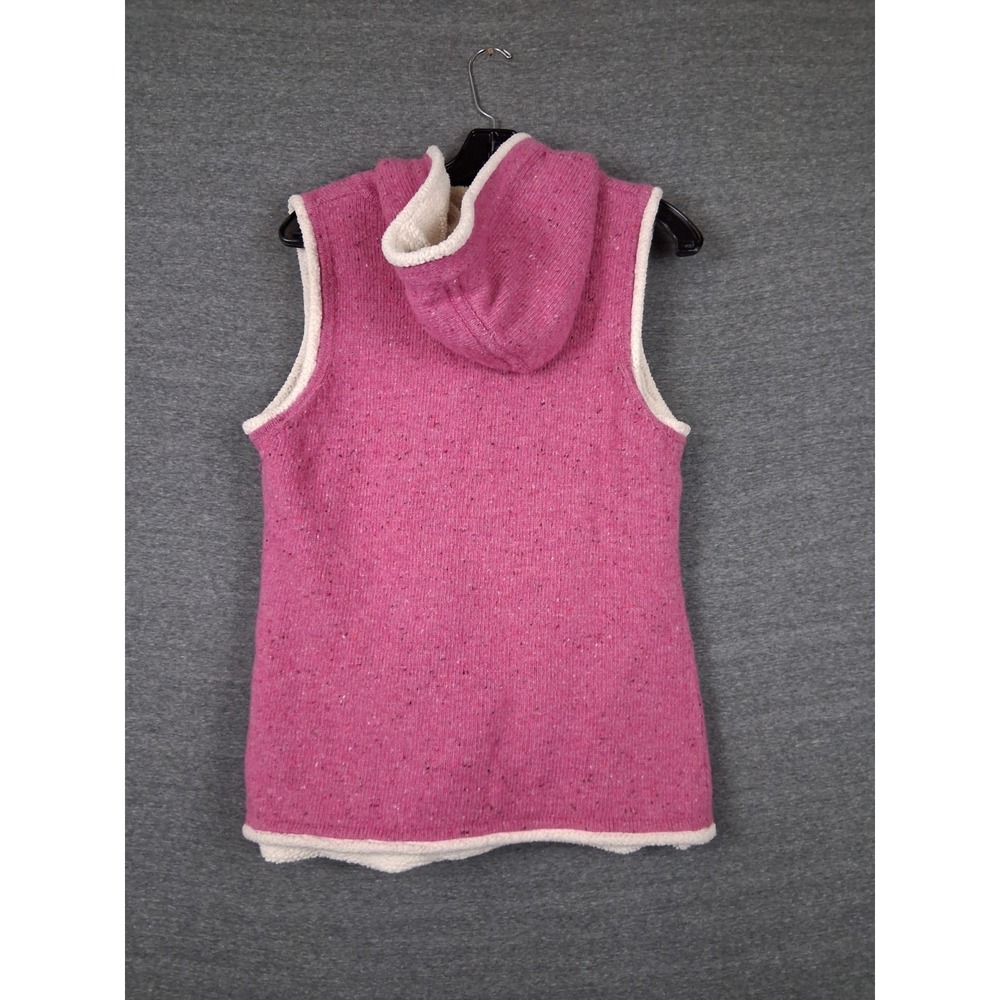 LL Bean Womens Jacket M Pink Knit Fleece Lined Lambswool Hooded Vest 271805 - Picture 2 of 7